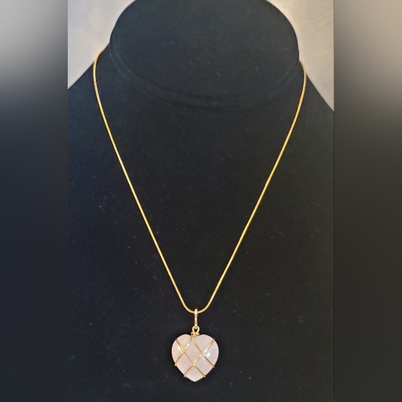 Aura Bloom Jewelry - Aura Bloom Rose Quarts Heart Goldtone Necklace